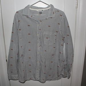 3/$20 - White Striped Fox Print Button Down Shirt